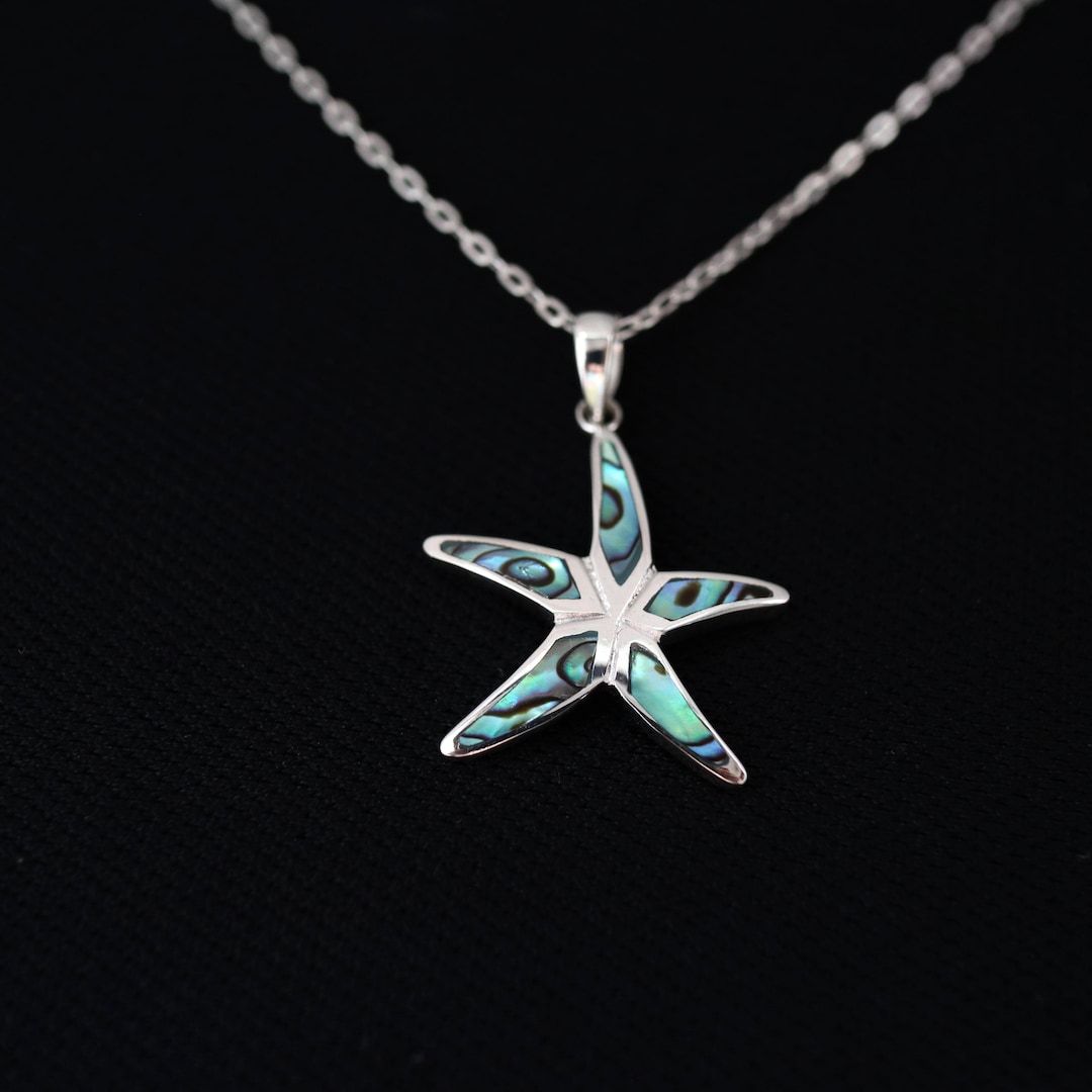 925 Sterling Silver Starfish Pendant Necklace With Abalone Shell ...