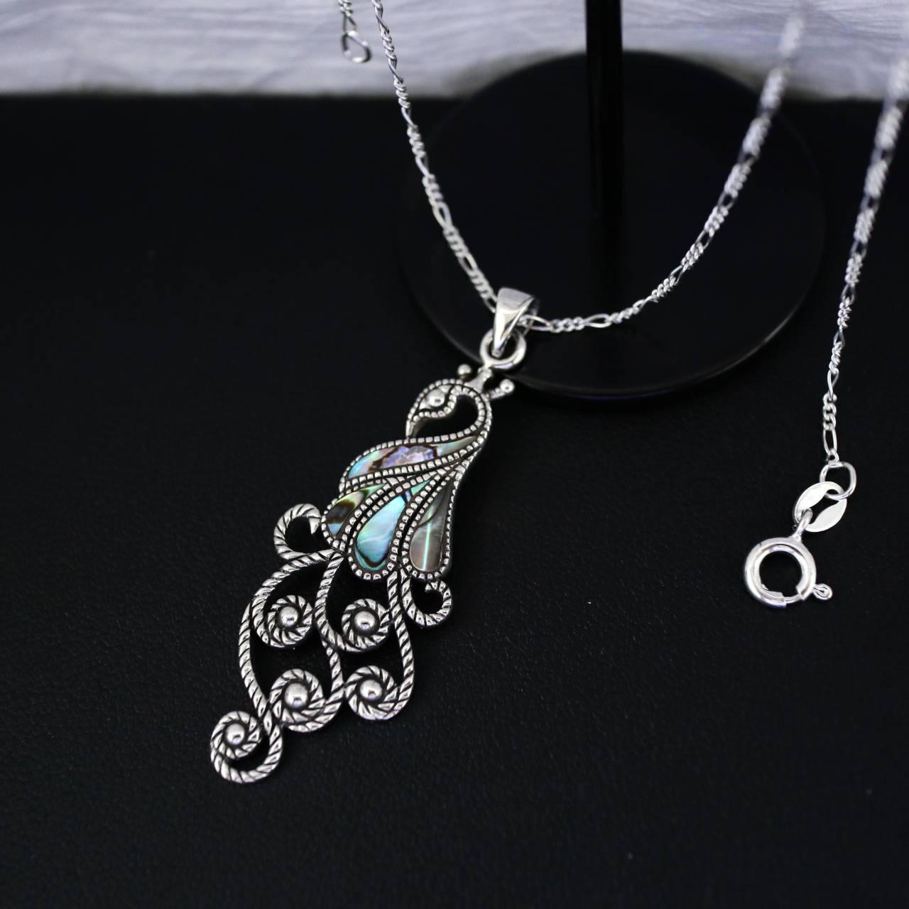 Natural Abalone Shell Gemstone 925 Sterling Silver Pendant 2.0 Q585