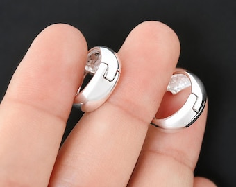 Pendientes de aro pequeños Huggie de plata de ley 925, mini aros, pendientes de aro gruesos, aros tipo aro, pendientes Huggie, pendientes de aro gruesos, 14 mm