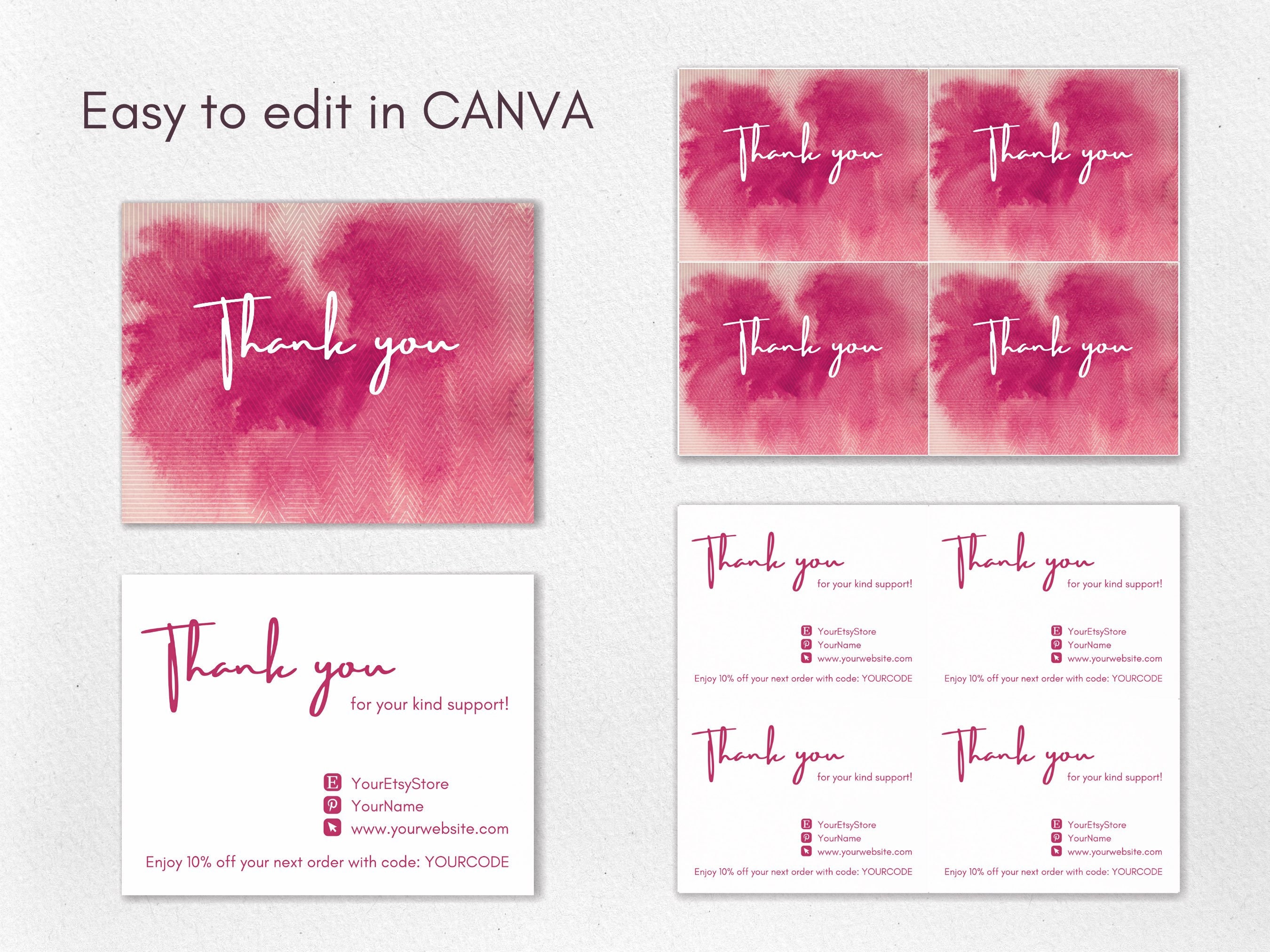 Double Sided Thank You Card Editable Canva Template Custom Etsy