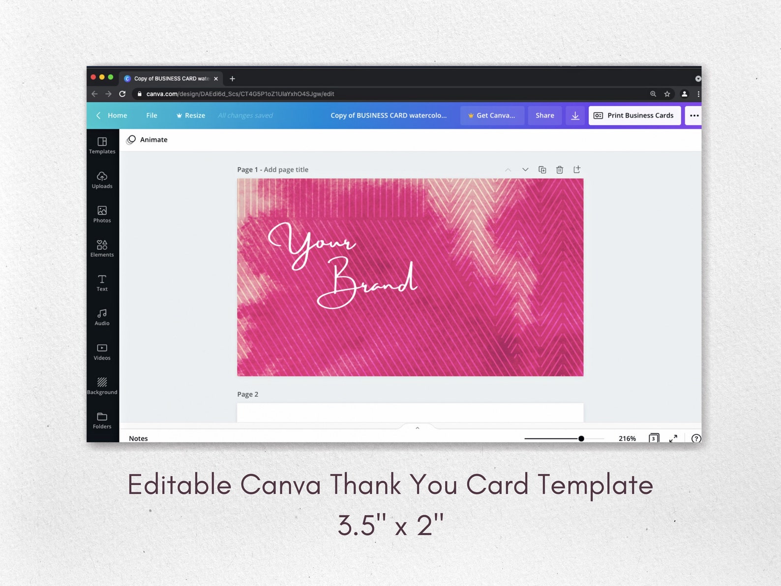 Double Sided Business Card. Editable Canva Template for Small Etsy
