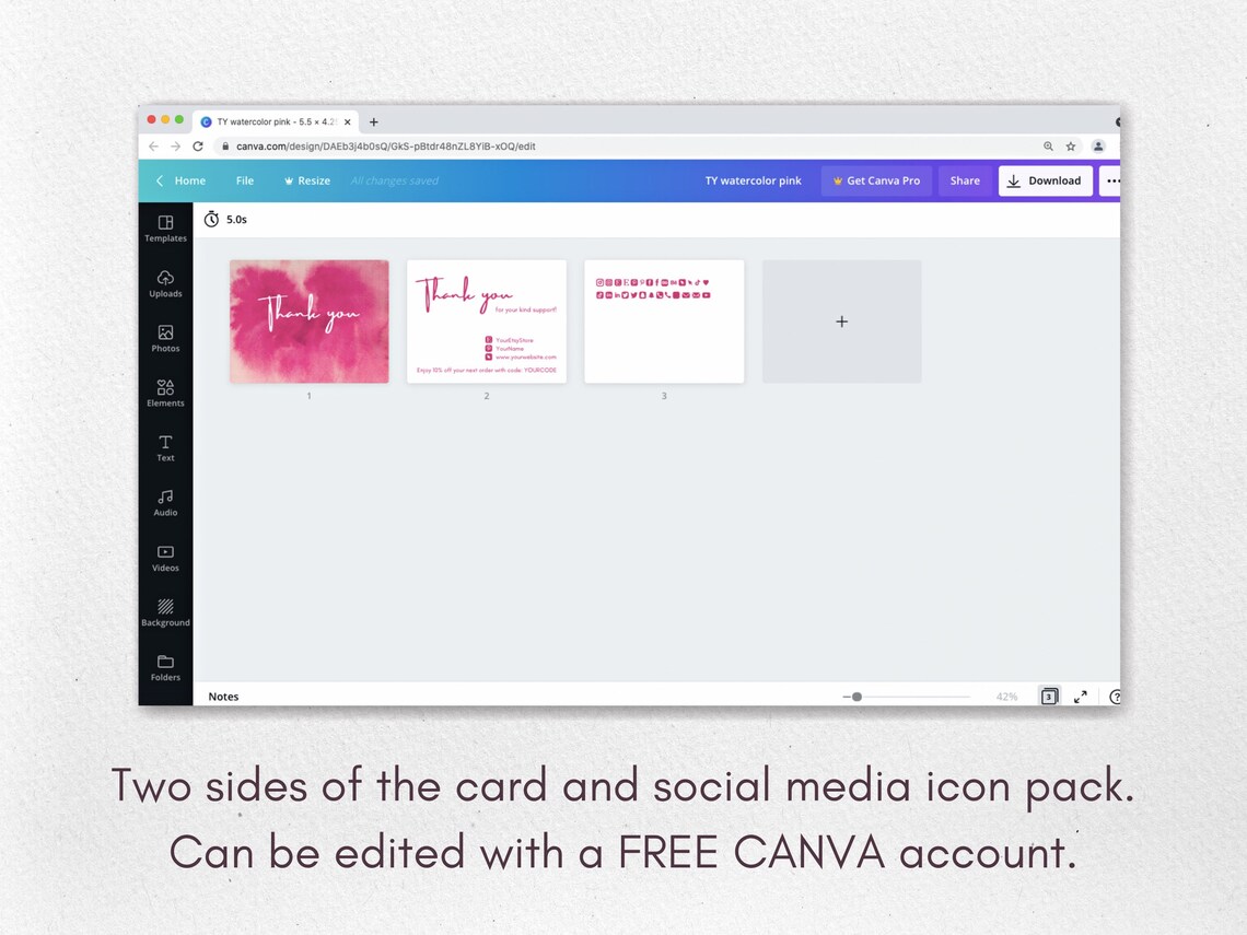 Double Sided Business Card. Editable Canva Template for Small Etsy