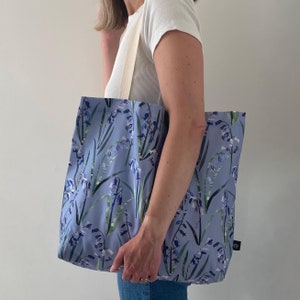 Bluebell Tote bag / Spring Floral Shopper Bag - Large Blue Cotton Tote Bag, designed, printed and made in England - Bluebells