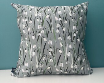 Snowdrop Cushion / Spring Flower Cushion, floral cotton cushion cover, Sage Green, 45 x 45 cm - handmade in the UK
