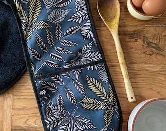 Teal Double Oven Gloves / Kitchen Oven Mitts / Pot Holder / Housewarming Gift - Teal Forest Floor