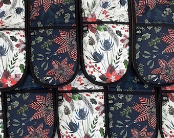Christmas Double Oven Gloves / Kitchen Oven Mitts / Pot Holder / Housewarming Gift / Christmas Design / Navy, Red and white.