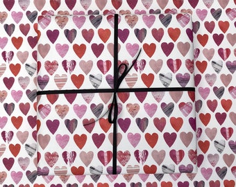 Hearts Gift Wrap / Wrapping paper - Pink and Red heart recyclable wrapping paper