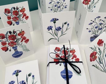 Juego de tarjetas con notas florales/paquete de 8 mini tarjetas de arte botánico y sobres, en blanco en el interior, tarjetas de agradecimiento para cualquier ocasión, hechas a mano en el Reino Unido.