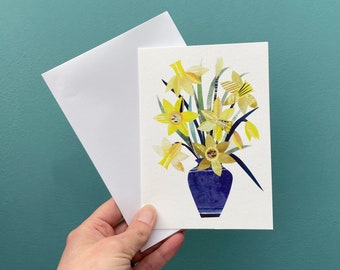 Vase of Daffodils Greeting Card / Daffodils Greeting Cards, Blank Card with envelope for all occasions.