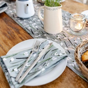 Snowdrop Cotton Napkins | Floral Cloth Serviettes | Handmade in the UK | Botanical Table Linen | Spring Table Decor | Reusable Fabric Napkin
