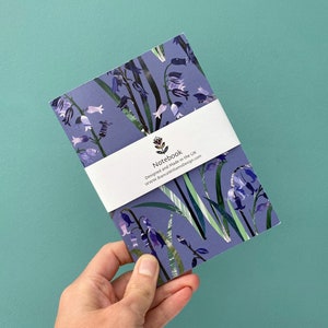 Bluebell Notebook / Floral Notebook, Small lined notebook , Made in the UK - Bluebells