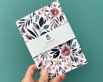 Pink Roses Notebook / Summer Floral Notebook / Floral Notebook / Gift for Flower Lover / Small Lined A6 Notebook / Handmade in the UK