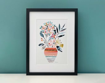 Print / floral Print / Colourful floral Vase Print from an original artwork available in A5, A4 or A3.