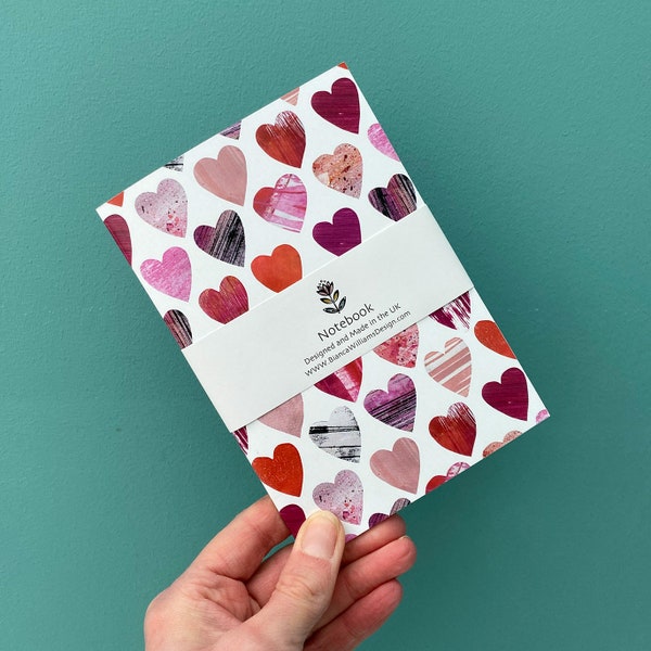 Hearts Notebook / Hearts Note Pad / Small Lined Notebook / Valentines Gift / Anniversary Gift / Made in the UK