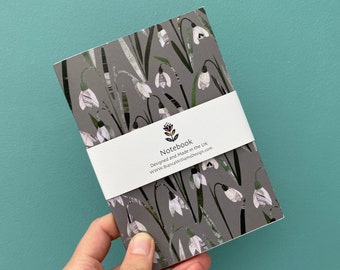 Snowdrop Notebook / Floral Notebook, Small lined notebook , Made in the UK - Snowdrops