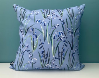 Bluebell Cushion / Spring Flower Cushion, floral cotton cushion cover, Blue, 45 x 45 cm - handmade in the UK