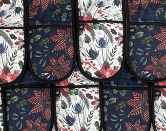 Christmas Oven Gloves / Kitchen Oven Mitts / Pot Holder / Housewarming Gift / Winter Floral / Navy Blue