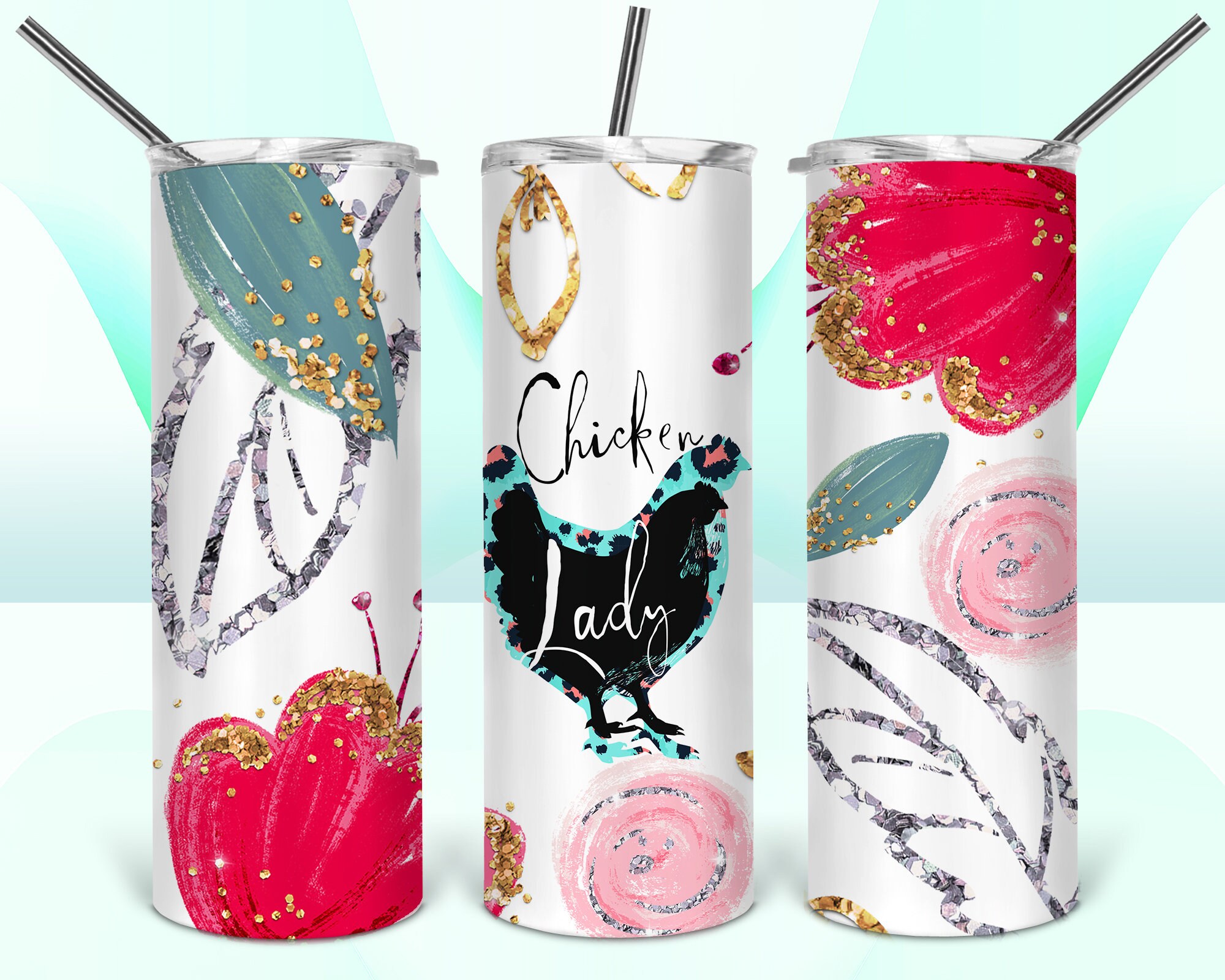 Drawing & Illustration Chicken Lady 20oz Skinny Tumbler Wrap PNG Art ...