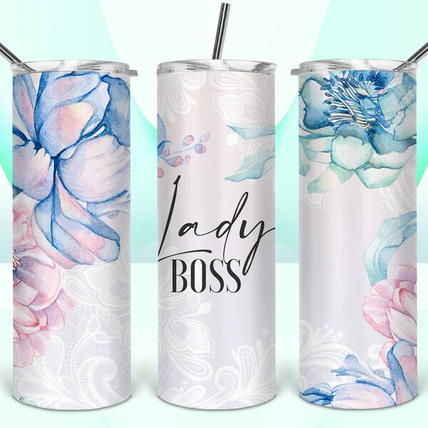 Tumbler Design Lady Boss PNG Sublimation Tumbler 20oz Lady Boss Tumbler PNG Flowers Glitter Sublimation Tumbler Design Lady Boss Tumbler PNG