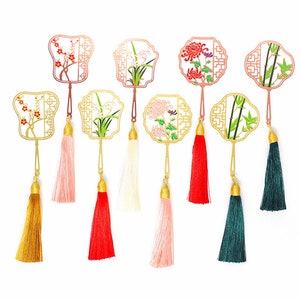 Four Season Metal Bookmark with Tassel | Chinese Style Metal Bookmarks | Hollowing Metal Bookmark | Flowers Metal Bookmark | Tree Bookmark