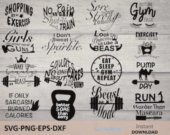 Workout svg bundle | Gym svg | Fitness svg | Exercise svg | Motivational svg | Gym Quotes | Funny Workout svg | Gym Quotes