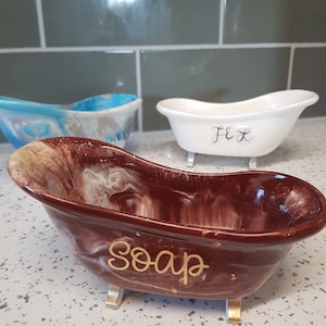 Bathtub soap dish handmade with resin, pick your colours, unusual soap dish/plant pot/trinket dish, add your own words