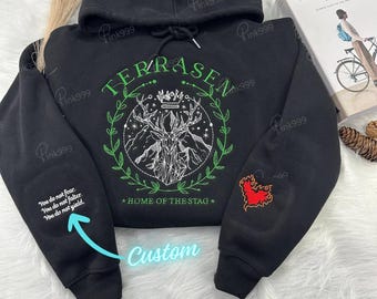 Terrasen Home of The Stag Embroidered Sweatshirt, Custom Fireheart Embroidery Hoodie, Throne of Glass Sweatshirt, Bookish Gift, ACOTAR Shirt