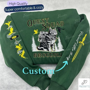 Broccoli Quest Squad Embroidered Sweatshirt, Custom Onyx Storm Embroidered Hoodie, Fourth Wing, Basgiath War College,Dragon Rider,Book Lover