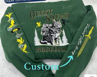 Broccoli Quest Squad Embroidered Sweatshirt, Custom Onyx Storm Embroidered Hoodie, Fourth Wing, Basgiath War College,Dragon Rider,Book Lover