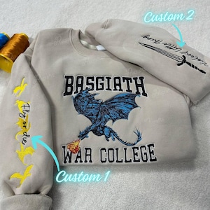 Sudadera bordada Fourth Wing, Escuela de Guerra Basgiath personalizada, Violet Sorrengail, Xaden Riorson, Rebecca Yorros, Jinete de dragón, Lector de fantasía
