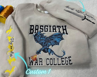 Fourth Wing Embroider Sweatshirt, Custom Basgiath War College, Violet Sorrengail, Xaden Riorson,Rebecca Yorros, Dragon Rider, Fantasy Reader