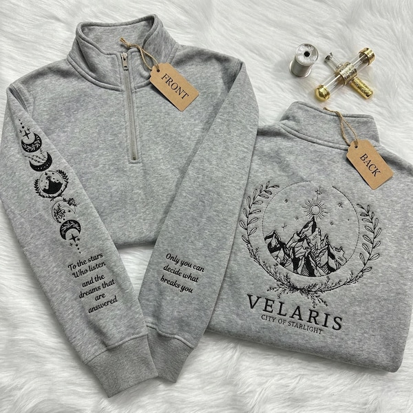Velaris gestickter Viertel-Reißverschluss, Velaris Stadt des Sternenlichts gestickter Reißverschluss, Stadt des Sternenlichts, SJM-Pullover, das Nachtgerichts-Hemd, ACOTAR Zip