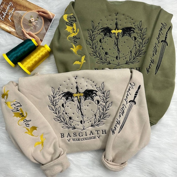 Fourth Wing Embroider Sweatshirt, Custom Basgiath War College, Rebecca Yorros, Dragon Rider, Violet Sorrengail, Xaden Riorson,Fantasy Reader