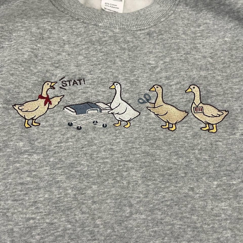 Embroidered Emergency Nurse Goose Sweatshirt, ER Nurse Gift Crewneck, Funny STAT Medical Shirt, Critical Care Tshirt image 2