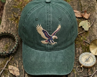 Embroidered Flying Eagle Dad Hat, Classic Patriotic Cap, Outdoorsman Gift, Military Style Baseball Cap, USA Pride Hat