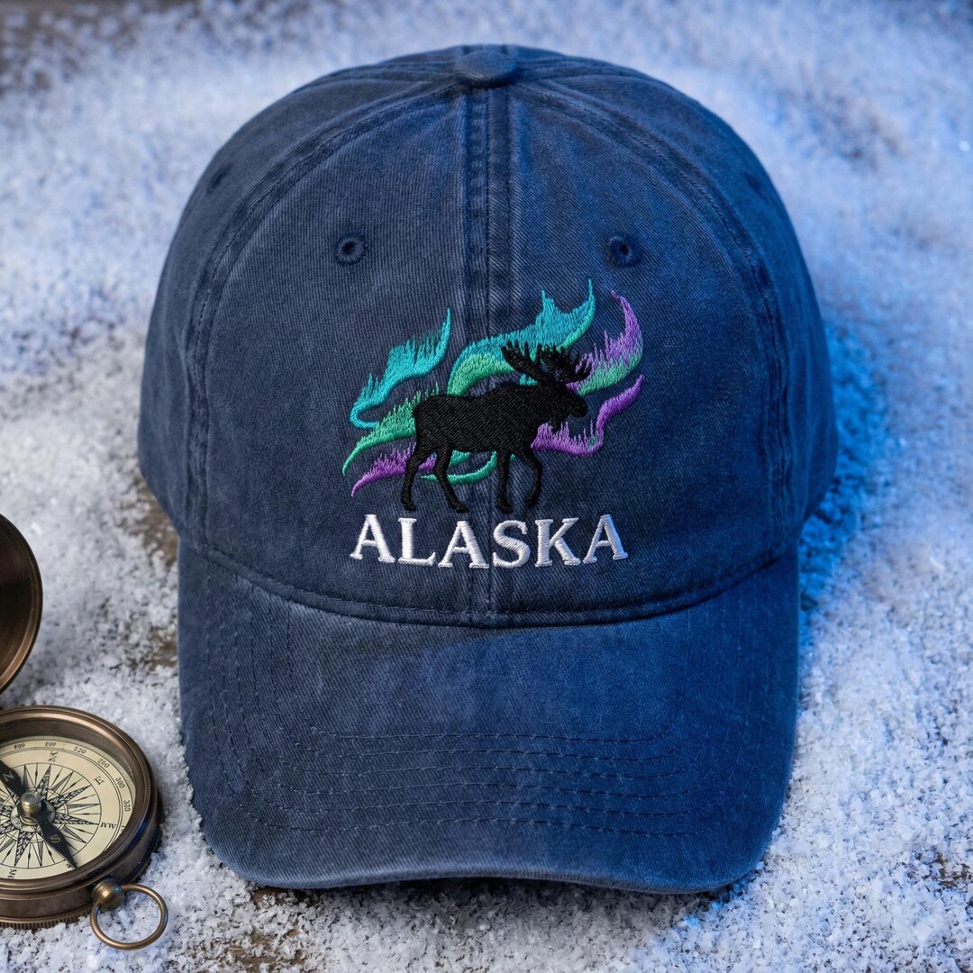 Embroidered Alaska Cap, Moose Aurora Borealis Hat, Travel Souvenir ...