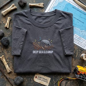 Embroidered T-Shirt, Deep Sea Cleanup Shirt, Whale Fall Isopod Tee, Marine Biologist Apparel, Ocean Floor Scavenger Science Clothes