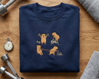 Embroidered Gym Capybara Sweatshirt, Funny Workout Hoodie, Lifting Animal Shirt, Fitness Lover Gift, Weightlifting Tee, Gym Rat Top, Muscle