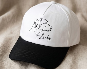 Personalized Pet Portrait Embroidered Hat, Custom Dog Cat Outline Cap, Two Tone Baseball Hat for Pet Lovers, Memorial Gift Keepsake