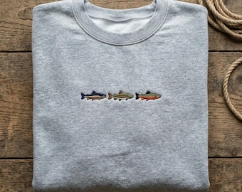 Species of Trout Embroidered Sweatshirt, Fishing Guide Gift, Diverse Fish Crewneck, Fly Fishing Gear, Angler Educational Shirt