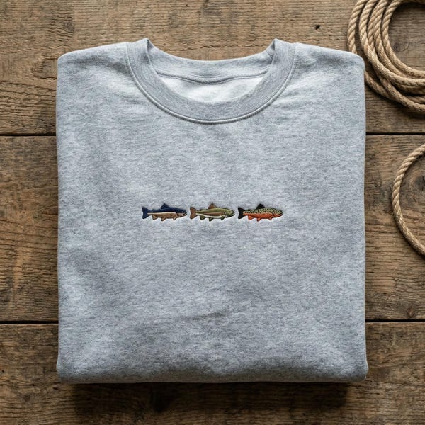 Species of Trout Embroidered Sweatshirt, Fishing Guide Gift, Diverse Fish Crewneck, Fly Fishing Gear, Angler Educational Shirt