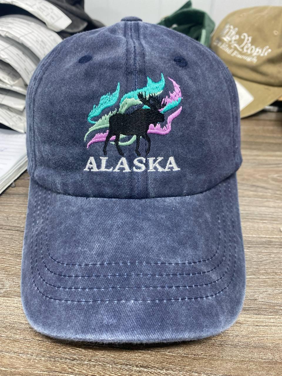 Embroidered Alaska Cap, Moose Aurora Borealis Hat, Travel Souvenir ...