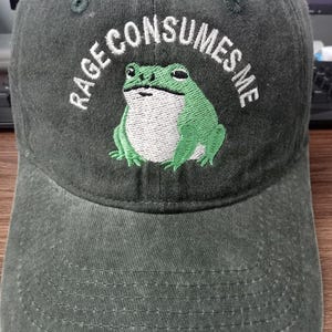 Funny Grumpy Toad Embroidered Wash Dad Cap, Rage Consumes Me Frog Hat, Cottagecore Animal Meme Gift