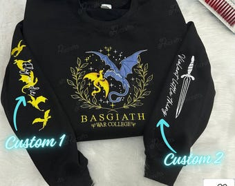 Fourth Wing Embroider Sweatshirt, Personalized Basgiath War College Embroider Hoodie, Violet Sorrengail, Xaden Riorson, Rebecca Yarros