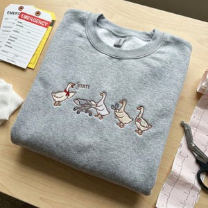 Embroidered Emergency Nurse Goose Sweatshirt, ER Nurse Gift Crewneck, Funny STAT Medical Shirt, Critical Care Tshirt image 1