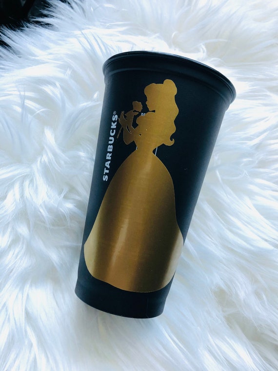 Belle Themed Hot Cup,starbucks Hot Cup,black and Gold Hot Cup,16oz,starbucks  Gold Rose Cup,beauty and Beast - Etsy