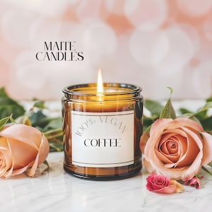 Coffee Wood Wick Candle, Soy Wax Candle in Amber Jar, Coffee Scented Candle Gift for Coffee Lover, Housewarming Gift
