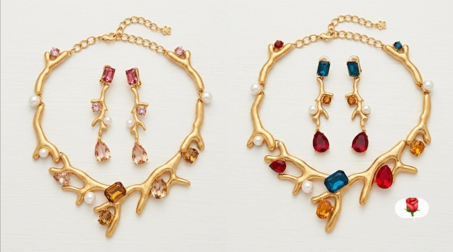 Oscar de la Renta Coral Branch Necklace & Drop Earrings Set Pink OR Multi-Color