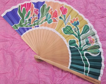 Duvelleroy for Van Cleef Arpels Hand Fan, Colorful Floral Wooden Folding Fan, Exclusive Designer Novelty