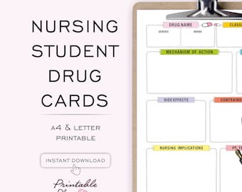 Plantilla de fichas de farmacología, ayuda de estudio para estudiantes de enfermería (tamaño carta)